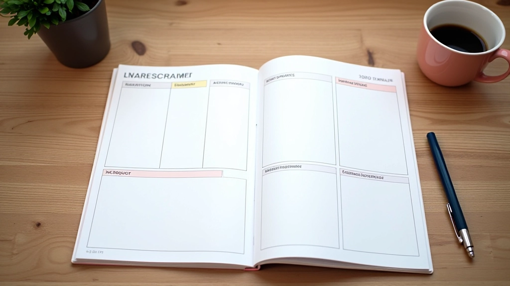 Calendrier annuel avec étapes trimestrielles clairement délimitées et étiquetées