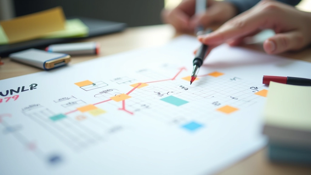 Tableau de progression avec jalons tracés et points de contrôle marqués visuellement